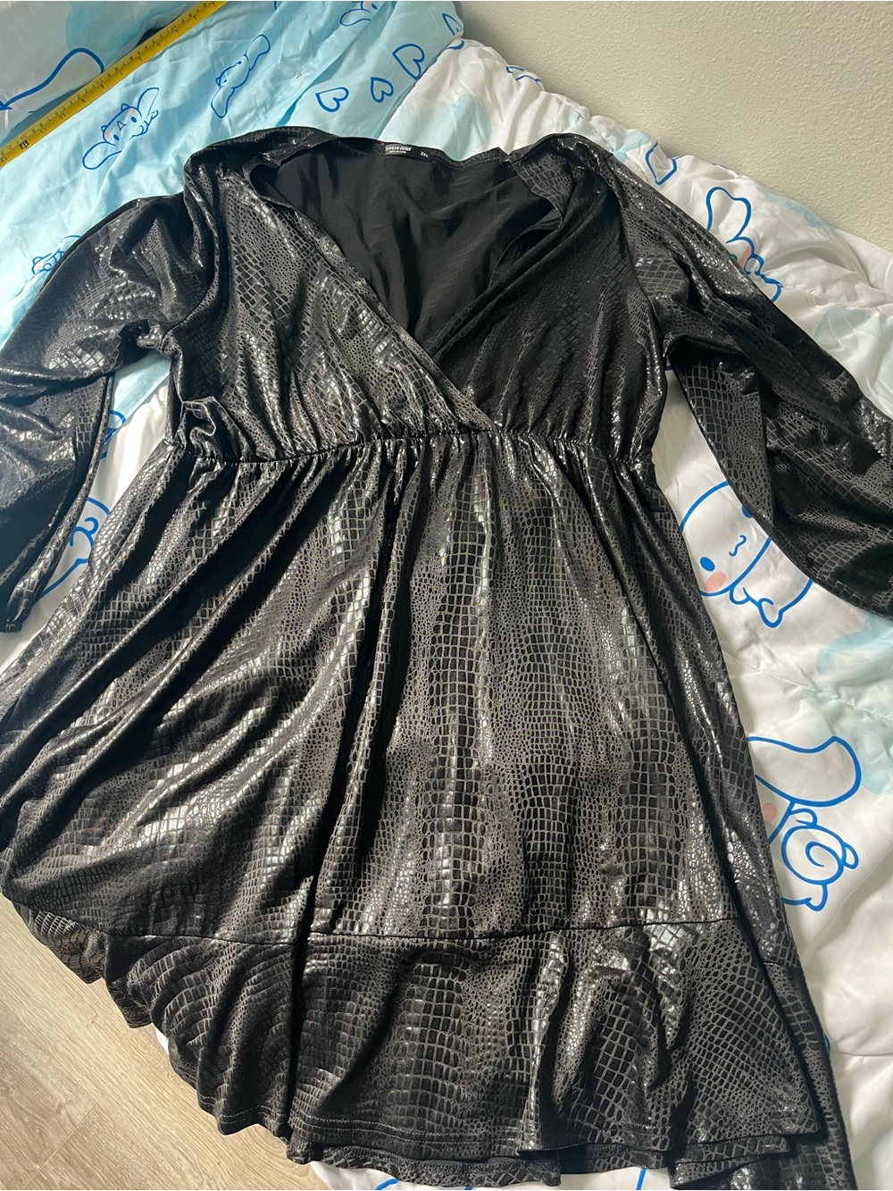 SHEIN Black Faux Croc Wrap Dress